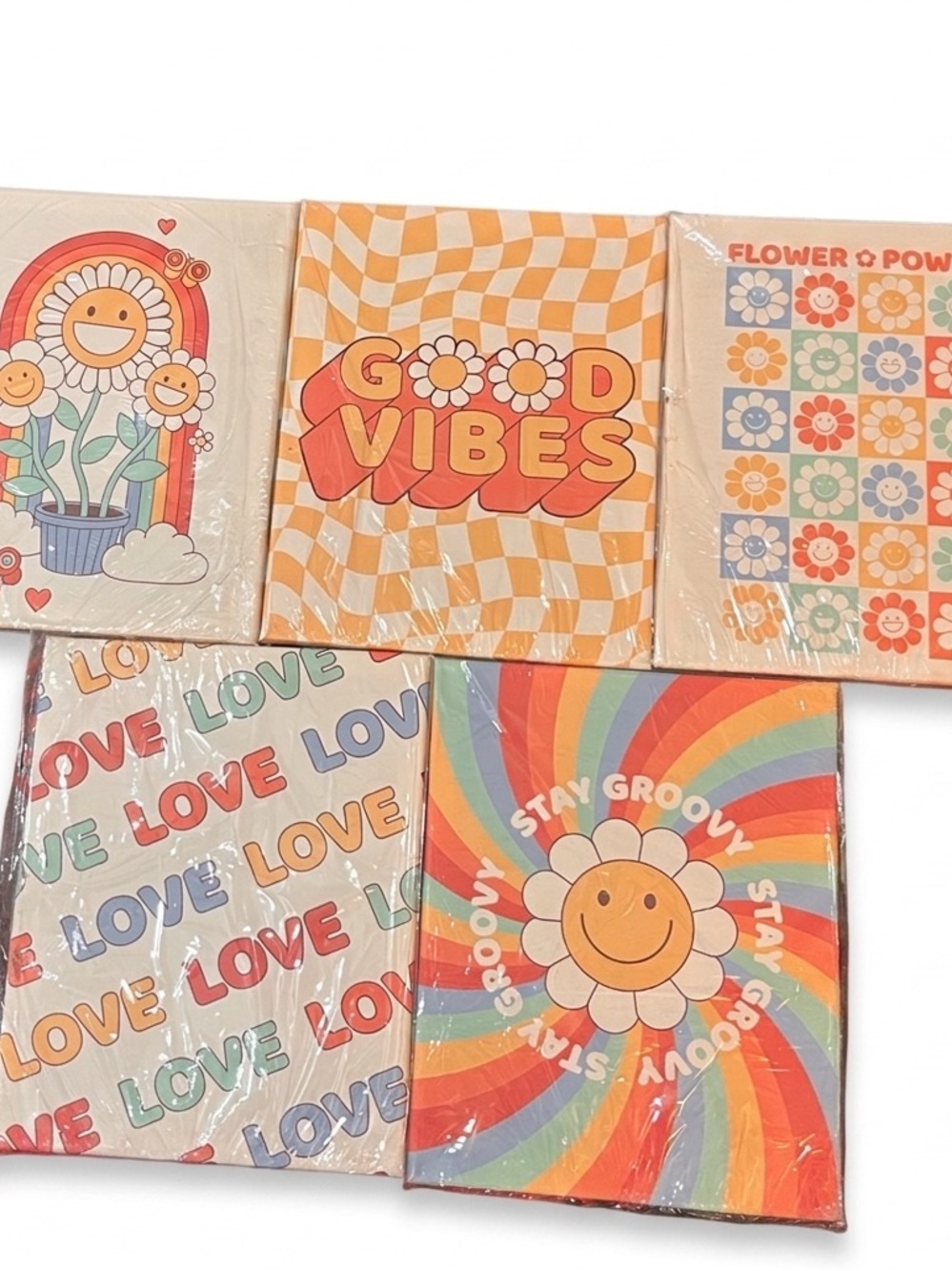 5pc Retro 70s Groovy Canvas Wall Art Set Preppy Dorm Room Decor New